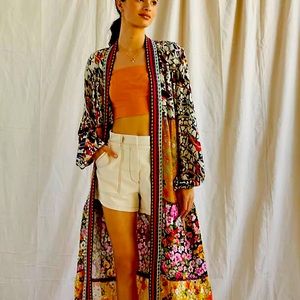 Retro Floral Tiered Kimono New By Anthropologie